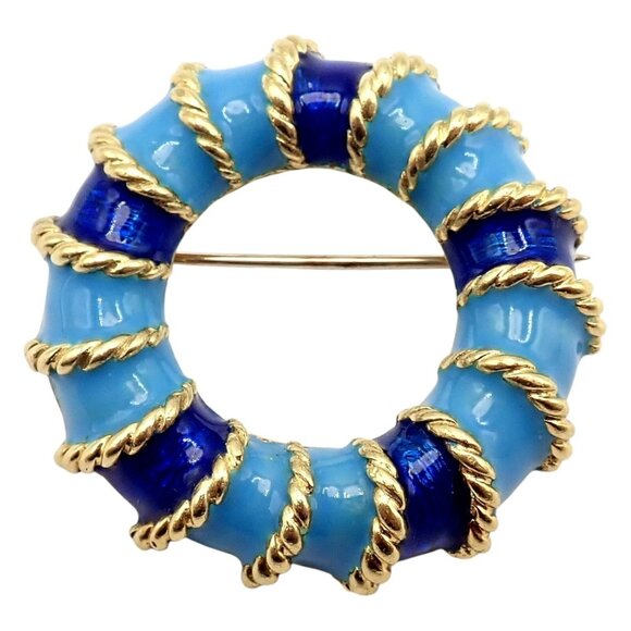 Rare! Vintage Tiffany & Co 18k Yellow Gold Blue Enamel Circle Rope Brooch Pin - Picture 13 of 13
